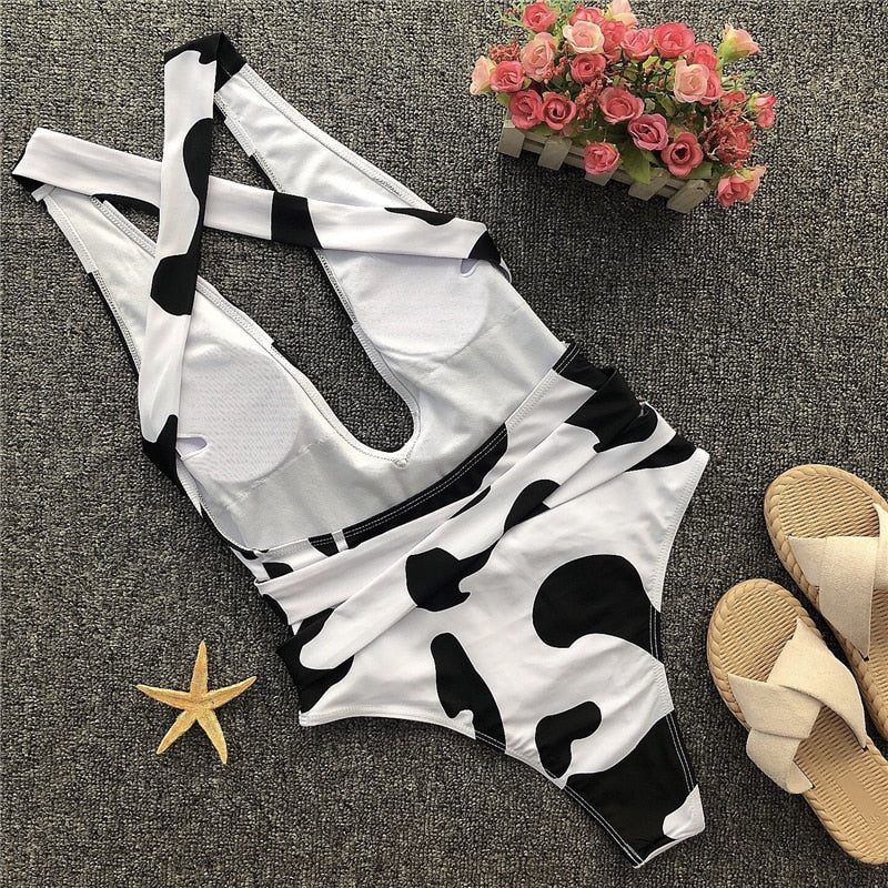 Black & white One-Piece Swimsuit High Waist