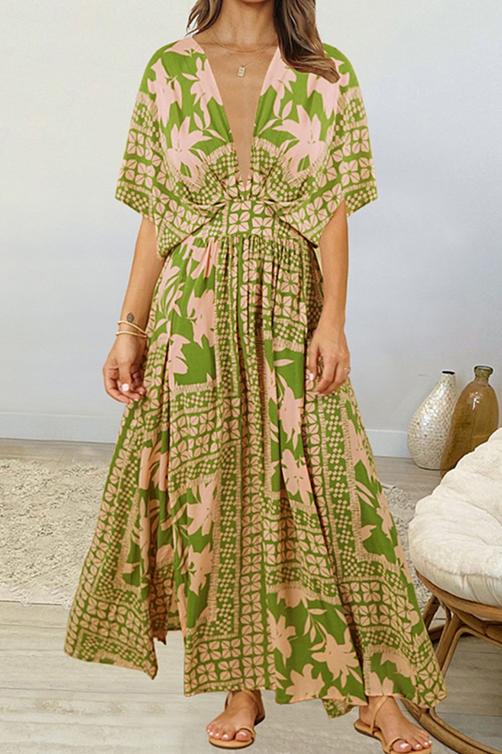 Floral Deep Maxi Dress