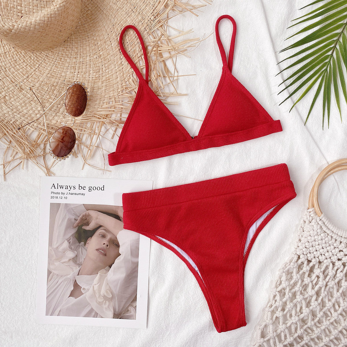 Bikini Set -Spaghetti Strap Ribbed