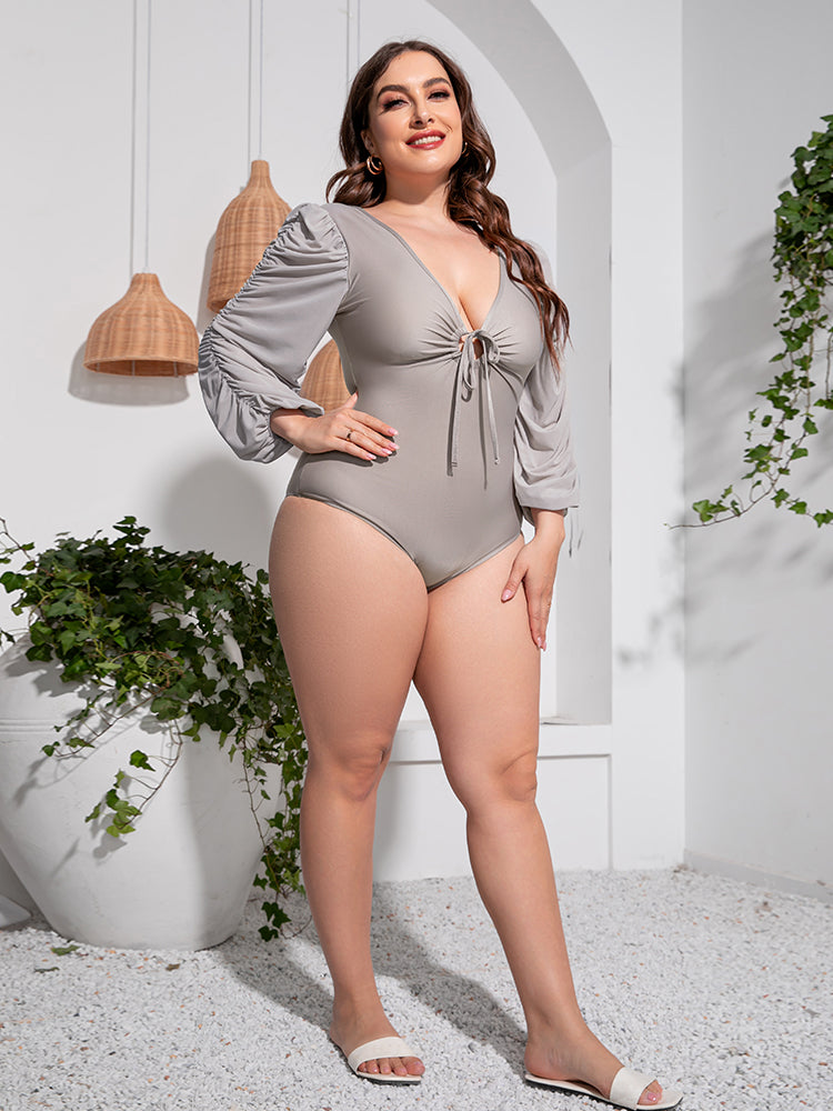 Black One-Piece Swimsuit Plus Size Tied Deep