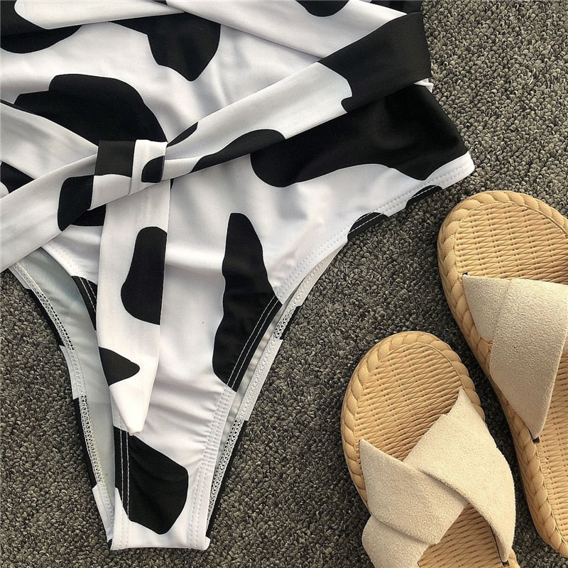 Black & white One-Piece Swimsuit High Waist