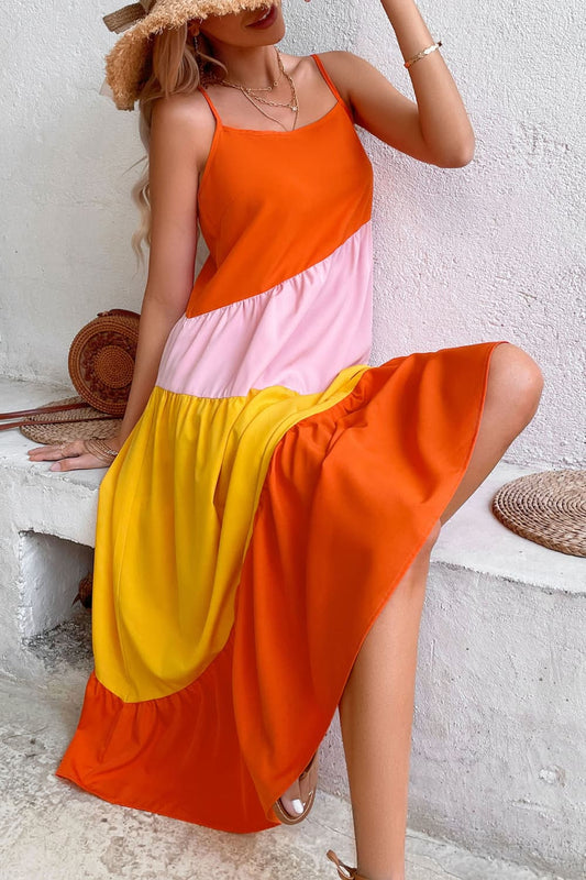 Midi Dress Color Block Spaghetti Multicolor