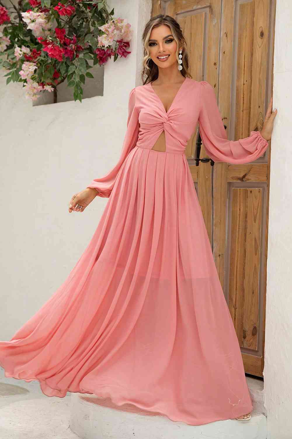 Twist Front Cutout Long Sleeve Dress Camino Las Palmas Twist Front Cutout Long Sleeve Dress Camino Las Palmas