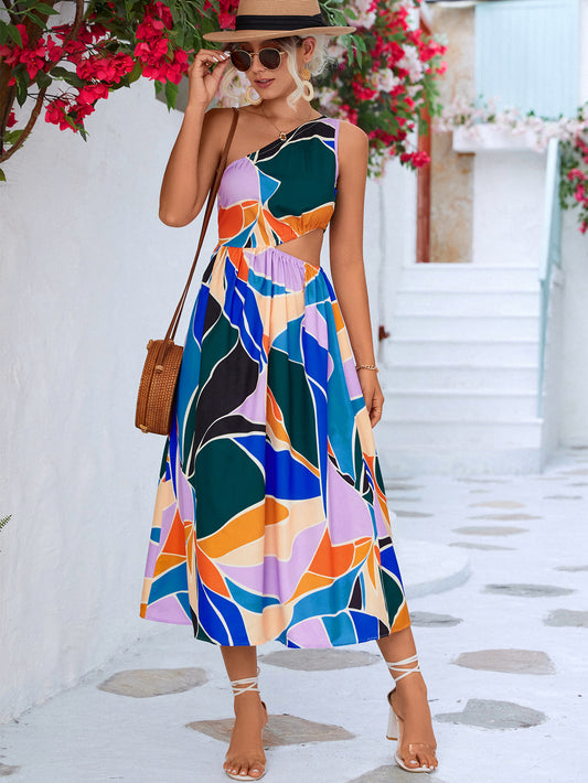 Abstract One One Shoulder Maxi Dress